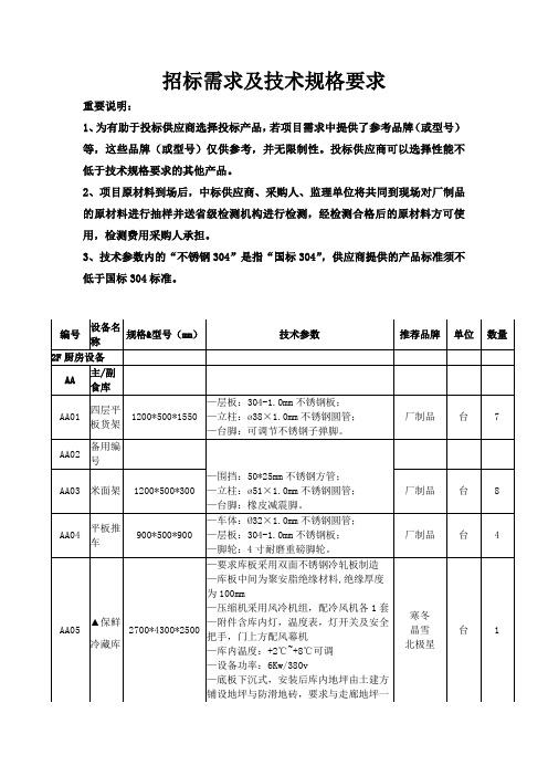 招标需求及技术规格要求