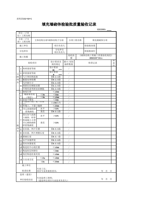 02020501_填充墙砌体检验批质量验收记录