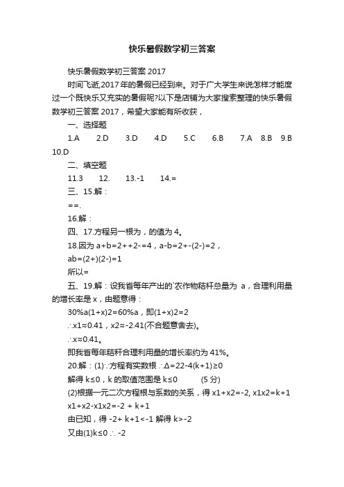 快乐暑假数学初三答案