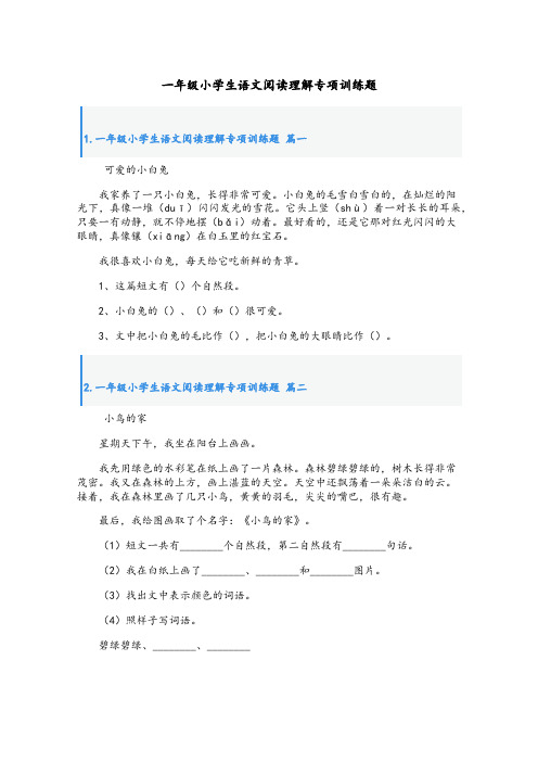 一年级小学生语文阅读理解专项训练题