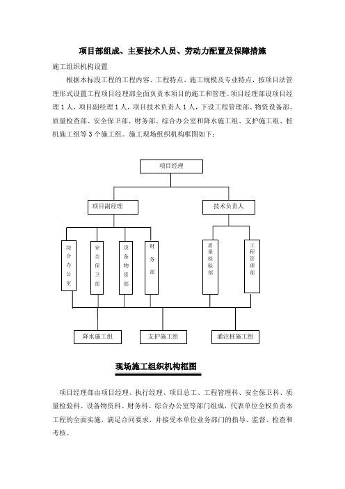 项目部组成 主要技术人员 劳动力配置及保障措施