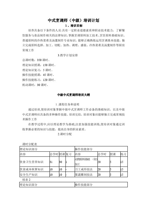 中式烹调师(中级)教学计划及大纲