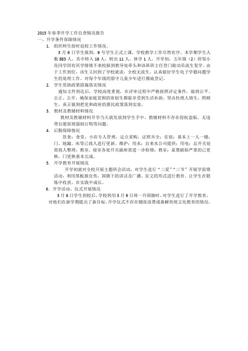 2015年春季开学工作自查情况报告