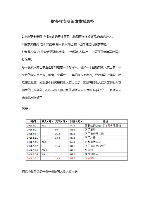 财务收支明细表模板表格