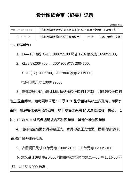 20001设计图纸会审(纪要)记录doc