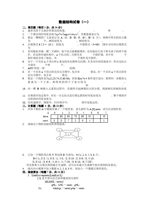十套数据结构试题及答案