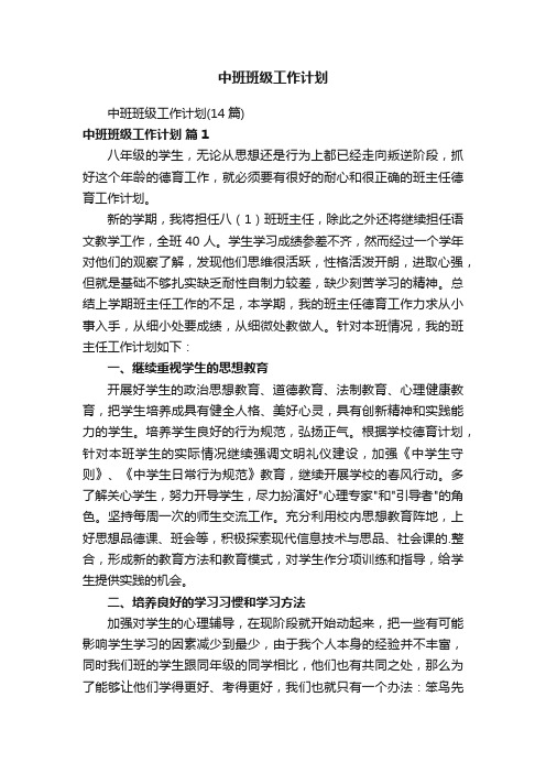 中班班级工作计划