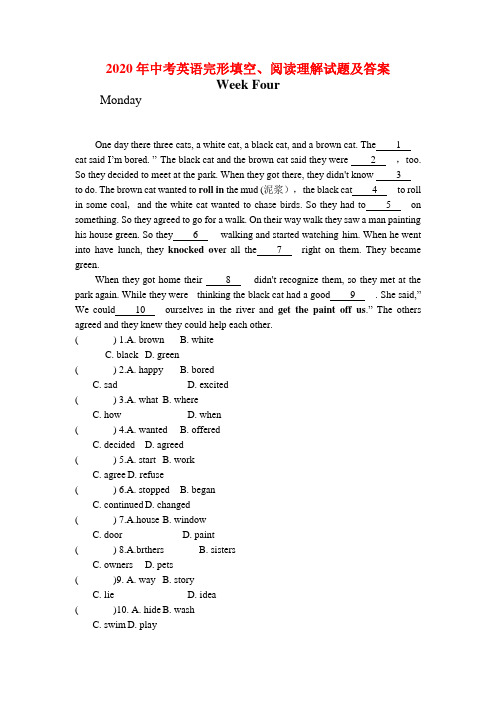 2020年中考英语完形填空、阅读理解试题及答案5