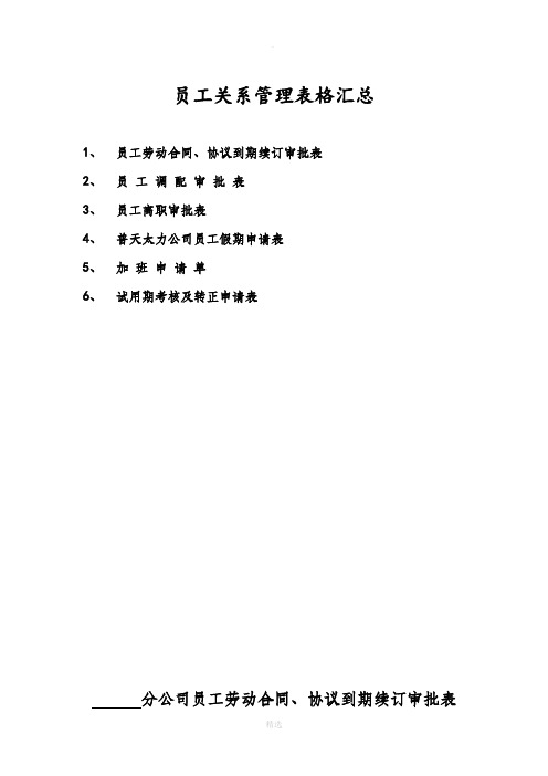 员工关系表格汇总(分公司-最新)