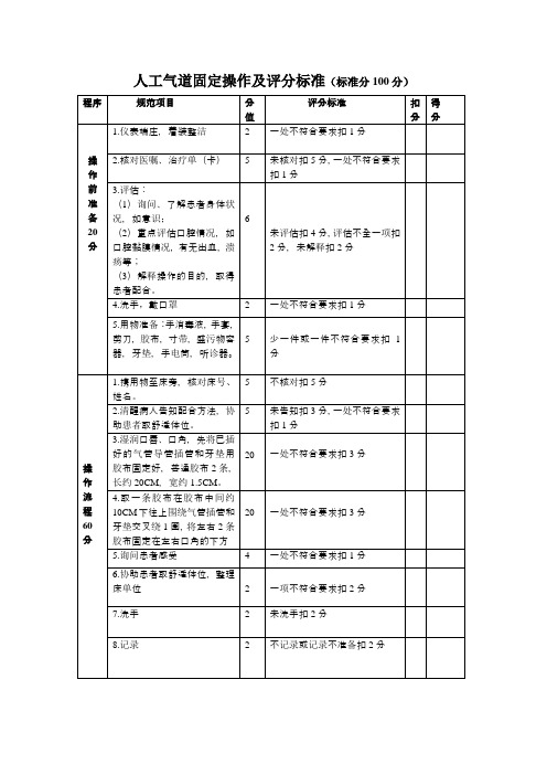 人工气道固定操作及评分标准