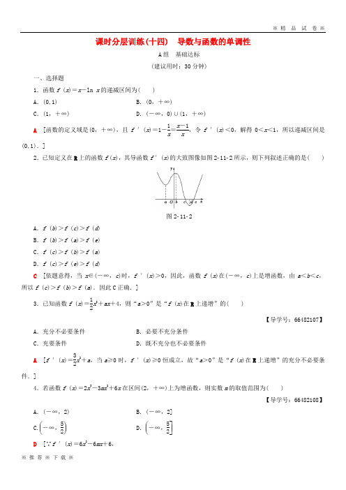 (部编版)2020高考数学一轮复习第2章第节导数与函数的单调性课时分层训练文北师大版2