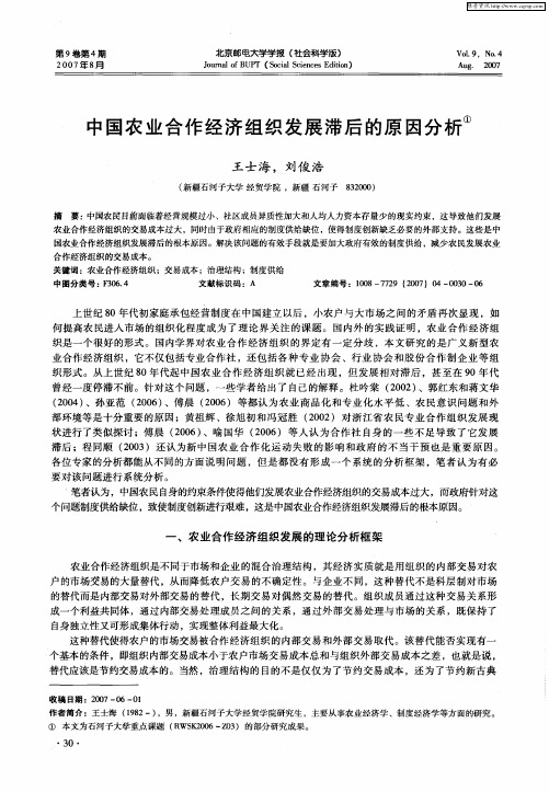 中国农业合作经济组织发展滞后的原因分析