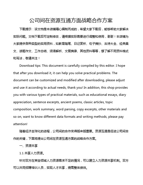 公司间在资源互通方面战略合作方案