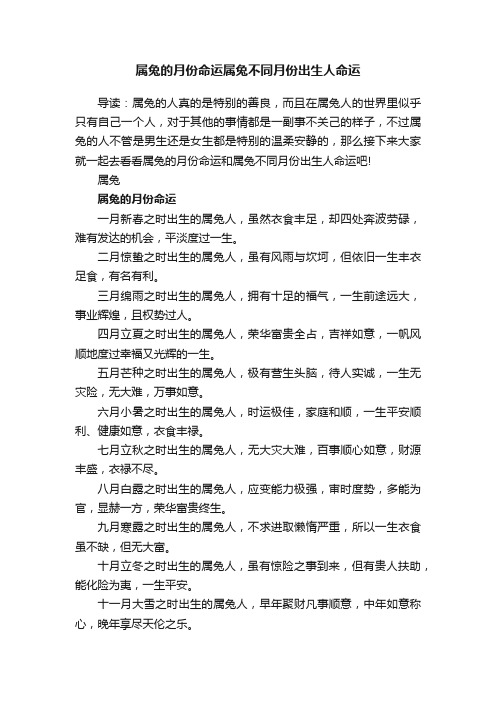 属兔的月份命运属兔不同月份出生人命运