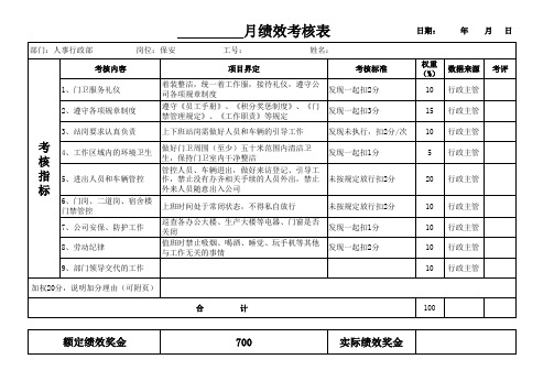 保安考核表