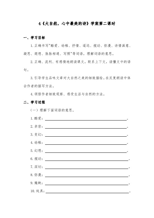 推荐精品语文教科版小学六年级下册《大自然,心中最美的诗》精品学案第二课时