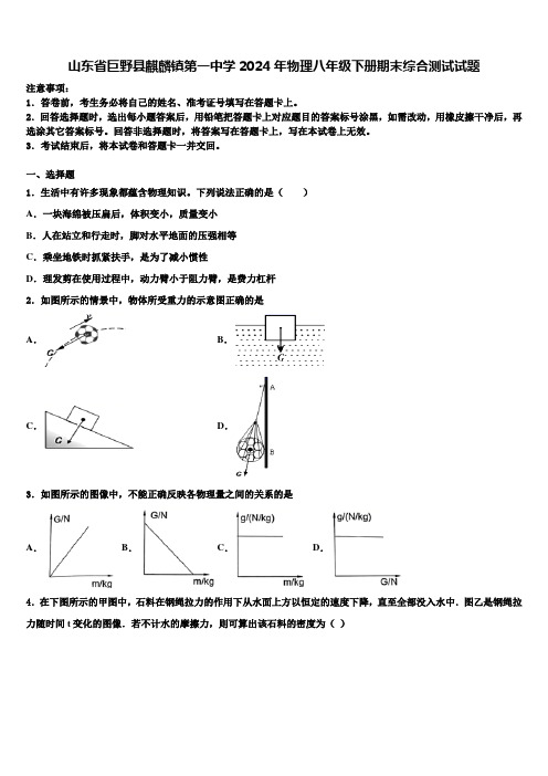 山东省巨野县麒麟镇第一中学2024年物理八年级下册期末综合测试试题含解析