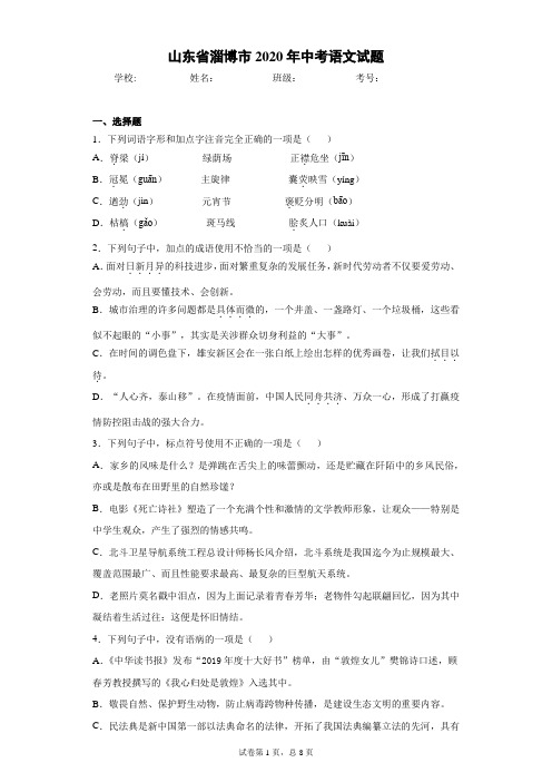 山东省淄博市2020年中考语文试题(含答案解析)