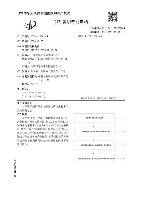 一种用于钢轨激光熔覆强化的合金粉末及激光熔覆方法[发明专利]