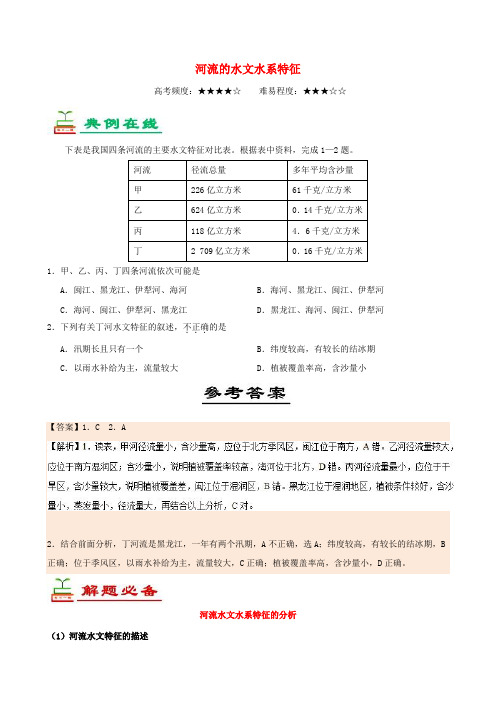 高中地理每日一题河流的水文水系特征(含解析)必修1