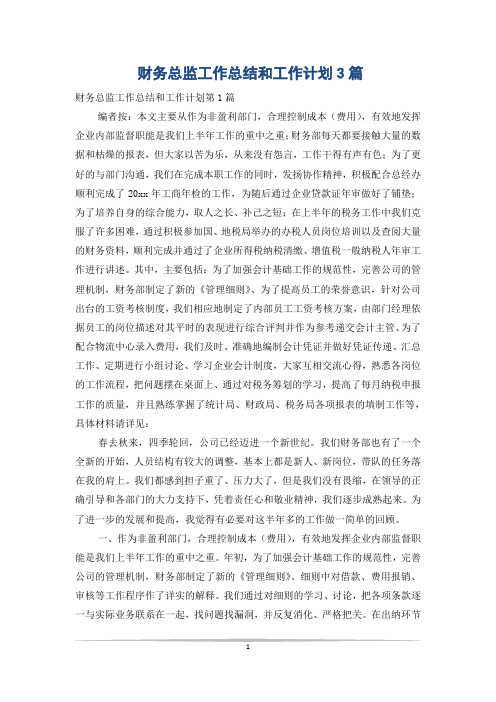 财务总监工作总结和工作计划3篇