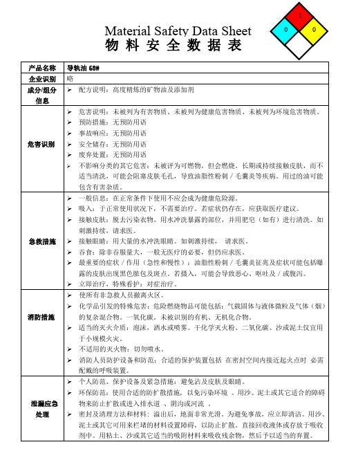 导轨油68# MSDS安全技术说明书