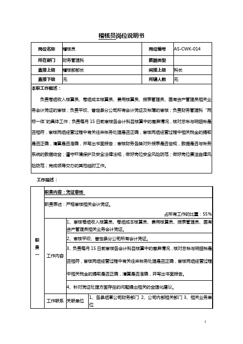 稽核员岗位说明书范例