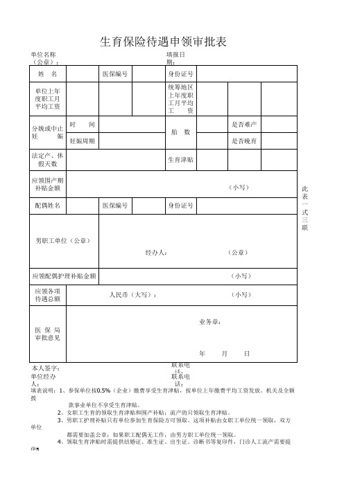 吉林市生育保险待遇申领审批表