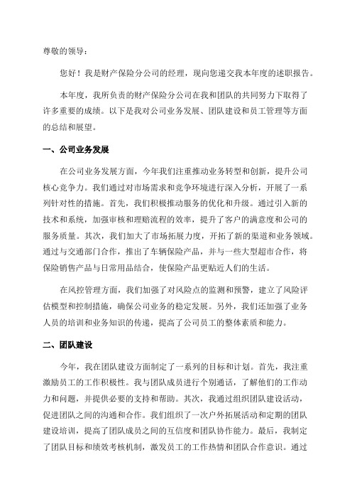 财产保险分公司经理年度述职报告