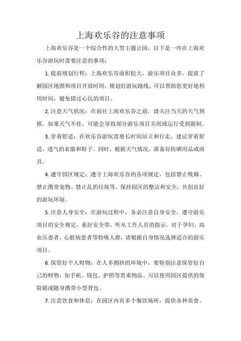 上海欢乐谷的注意事项