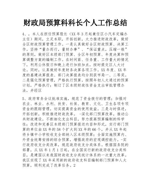 财政局预算科科长个人工作总结