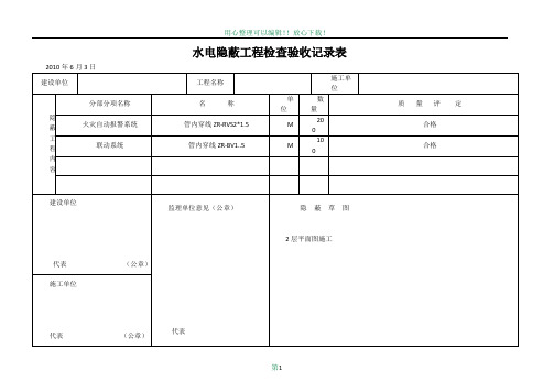 水电隐蔽工程检查验收记录表