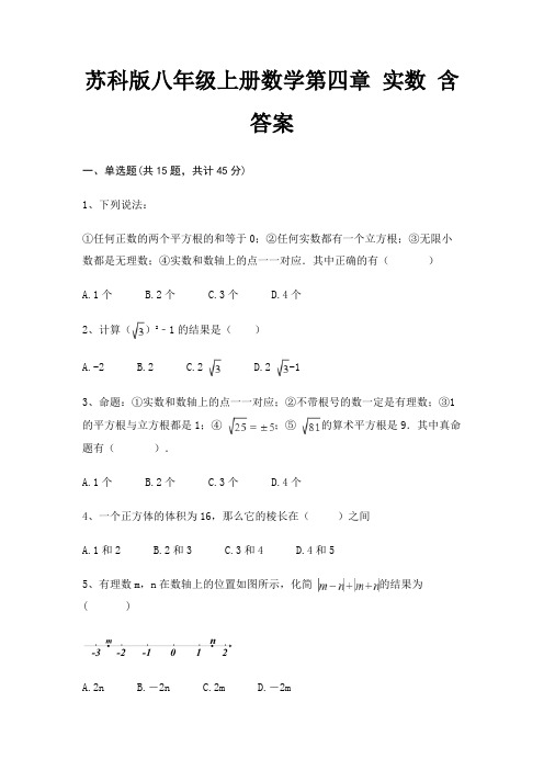 苏科版八年级上册数学第四章 实数 含答案