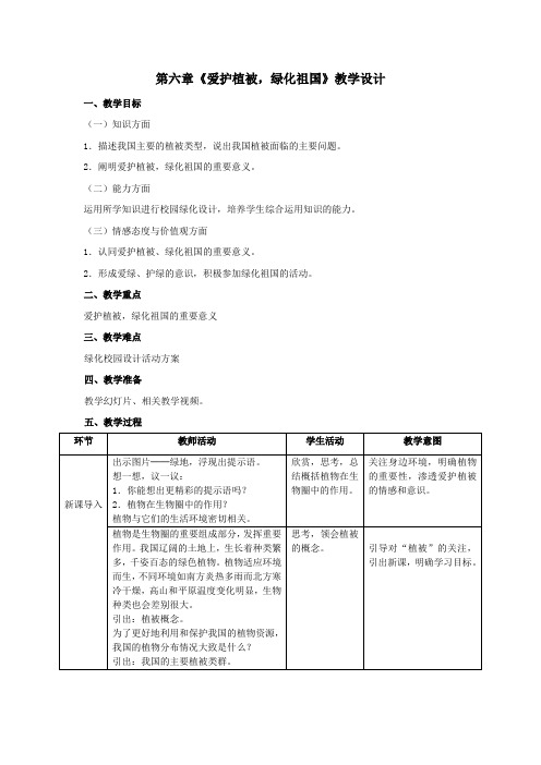 七年级生物上册第三单元生物圈中的绿色植物第六章爱护植被绿化祖国教案新版新人教版