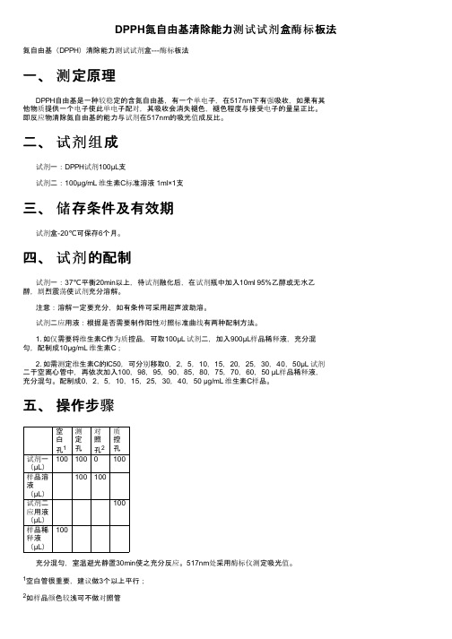 DPPH氮自由基清除能力测试试剂盒酶标板法