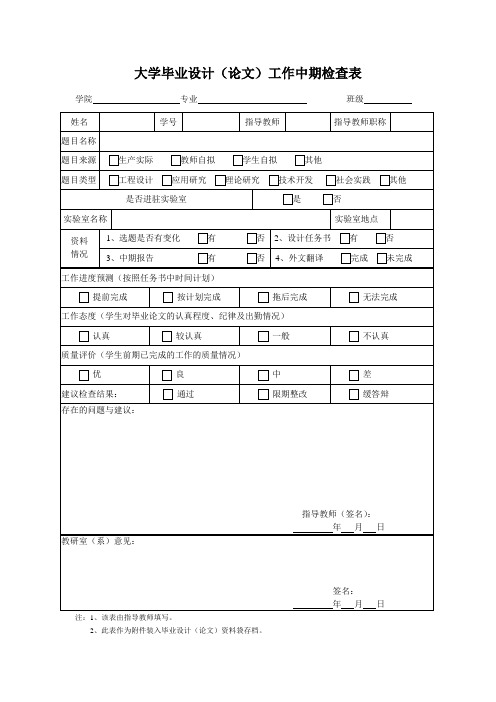 大学本科毕设中期检查模板