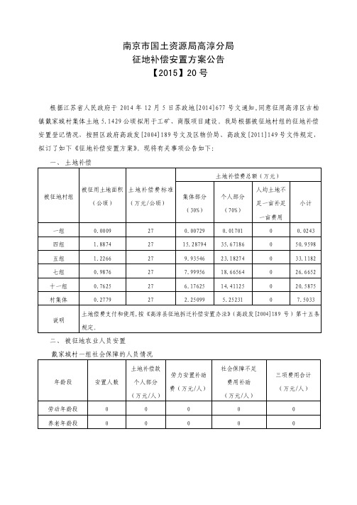 高淳县国土资源局征地补偿安置方案公告