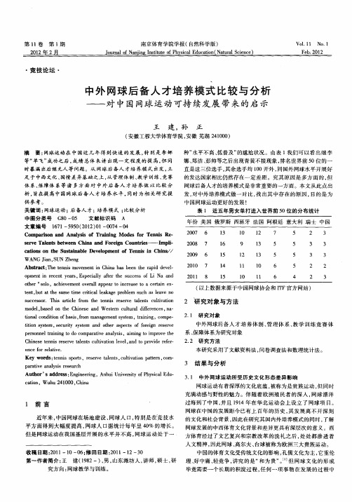 中外网球后备人才培养模式比较与分析——对中国网球运动可持续发展带来的启示