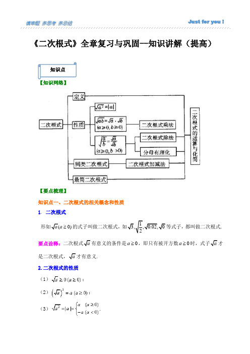 人教版八级数学下册二次根式全章复习(知识点@习题)