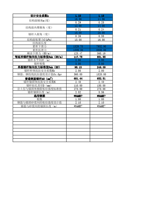 锚杆锚固力计算(按2013版边坡规范编写)