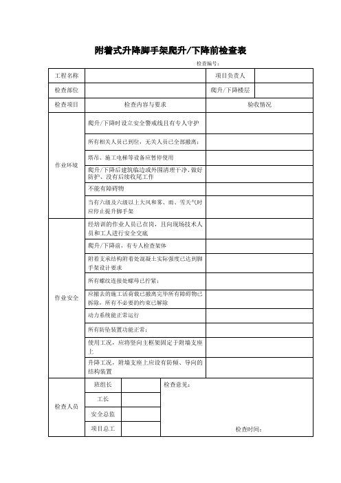 附着式升降脚手架爬升下降前检查表