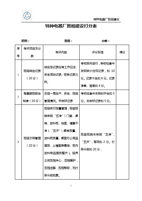 班组建设打分表