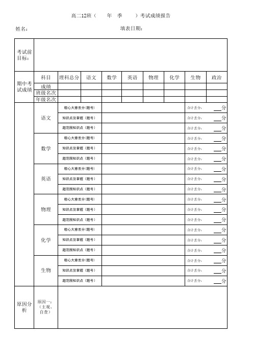 高二12班期中考试成绩报告