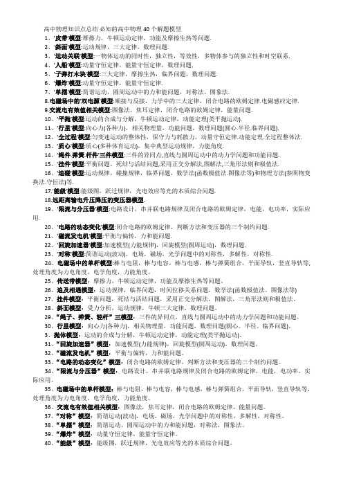 高中物理40个解题模型