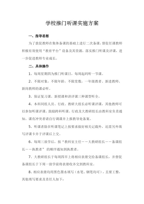 学校推门听课实施方案