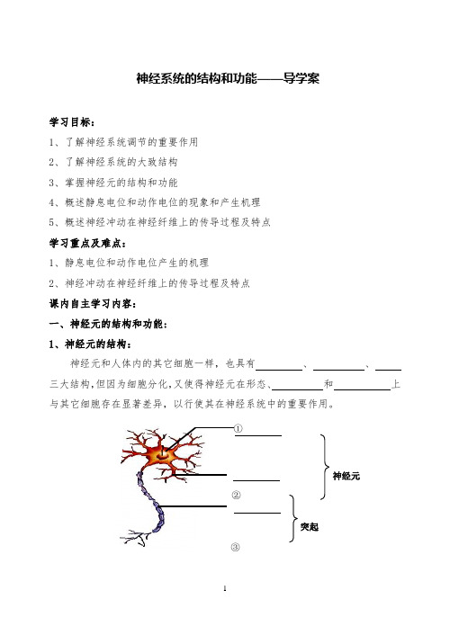 高中生物神经系统的结构和功能——导学案