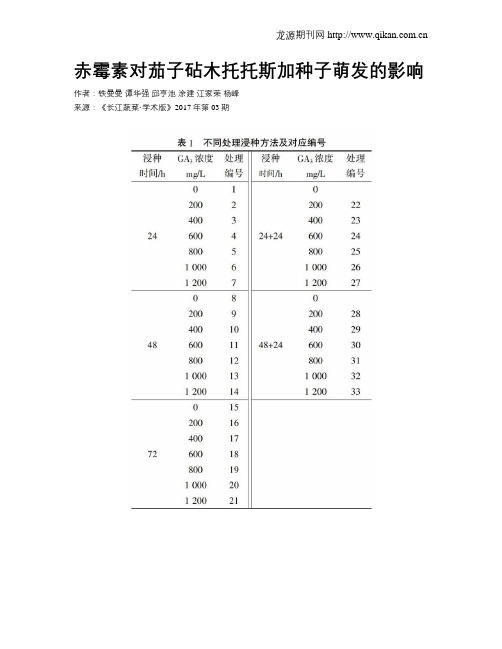 赤霉素对茄子砧木托托斯加种子萌发的影响