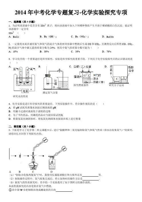 2014年中考压轴题化学实验专题复习