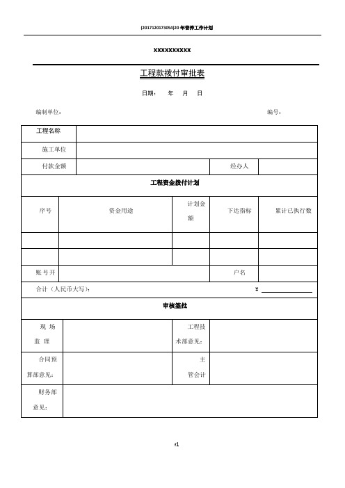 工程结算定案财务审批表格