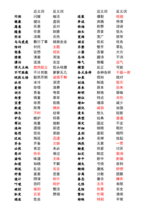 2020部编人教五年级语文下册反义词近义词